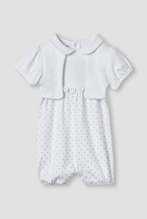 Giggles Printed Romper with Overlay and Short Sleeves