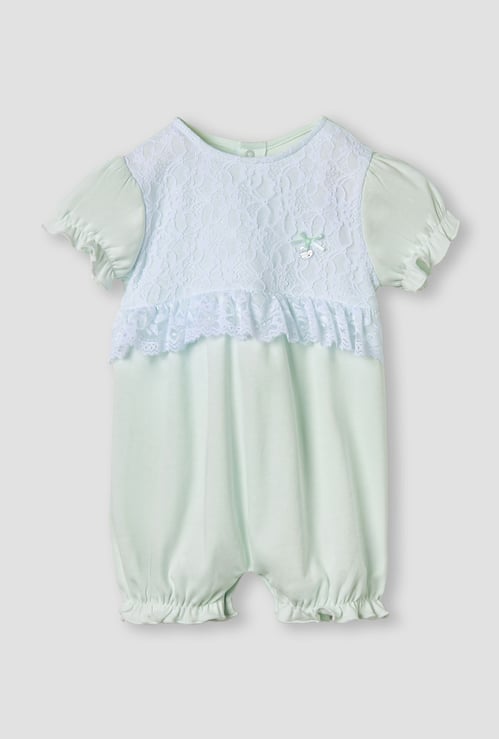 Giggles Floral Lace Romper with Puff Sleeves