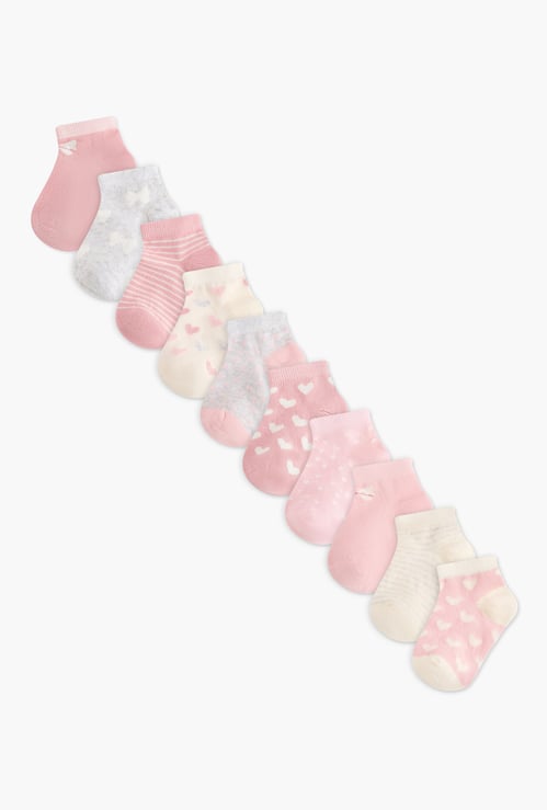 Juniors Heart Print Ankle Length Socks - Set of 10