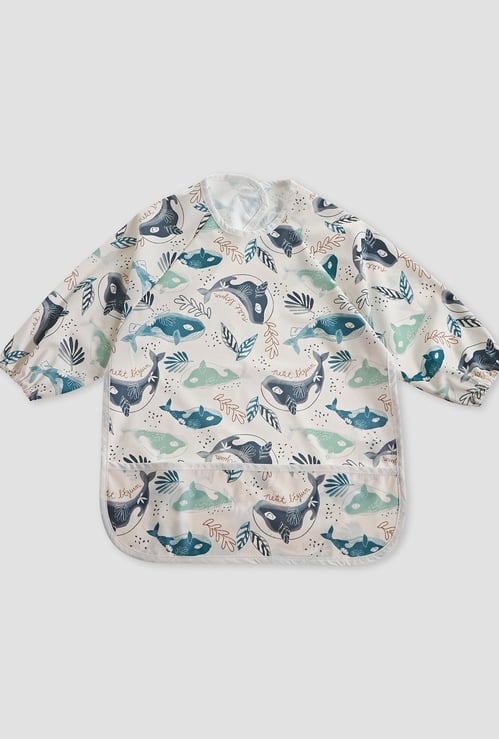 Juniors Whale Print Apron Bib with Long Sleeves