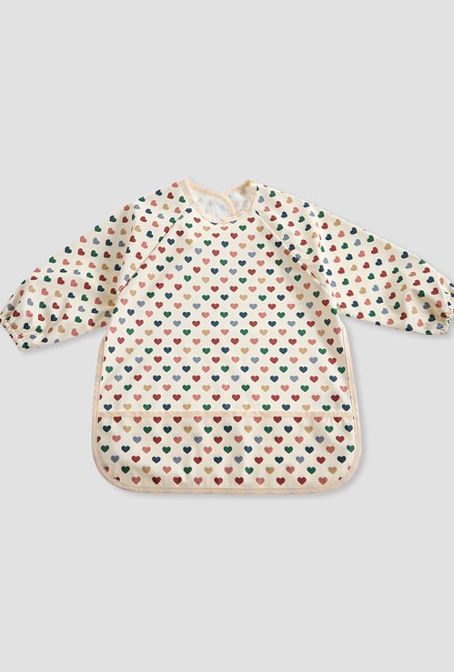 Juniors Heart Print Apron Bib with Long Sleeves