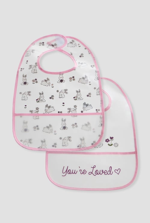 Juniors Bunny Print Bib with Velcro Closure - Set of 2