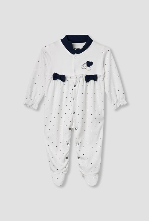 Juniors Heart Print Closed Feet Sleepsuit with Long Sleeves