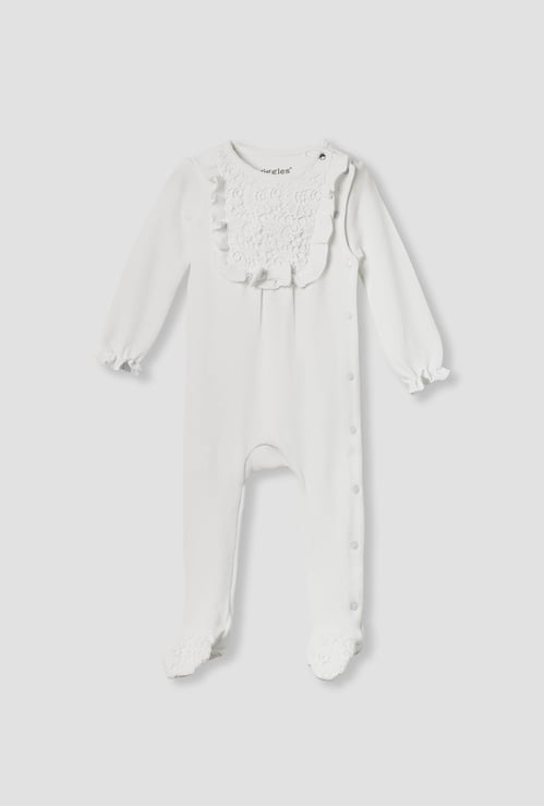 Giggles Lace Accent Closed Feet Sleepsuit with Long Sleeves