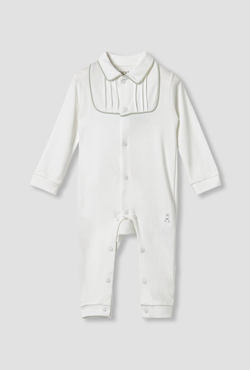 Giggles Pintuck Detail Collared Sleepsuit with Long Sleeves