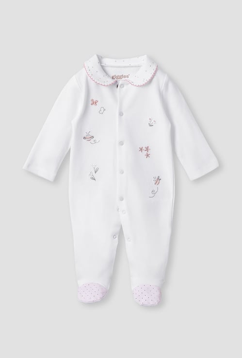 Giggles Embroidered Sleepsuit with Long Sleeves