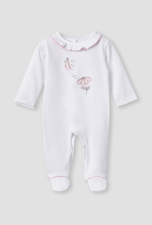Giggles Embroidered Sleepsuit with Button Closure
