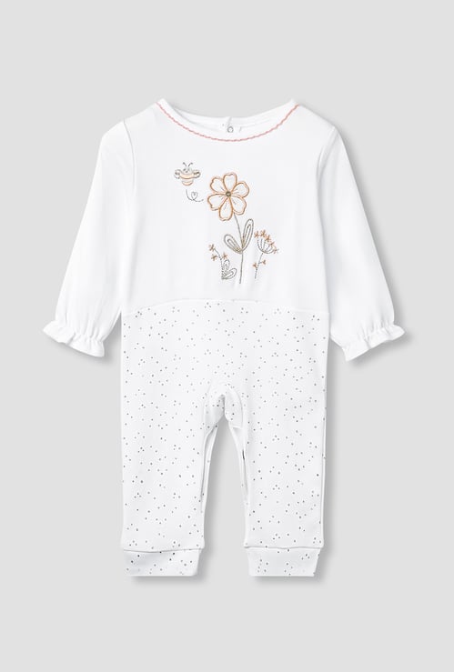 Giggles Embroidered Sleepsuit with Button Closure