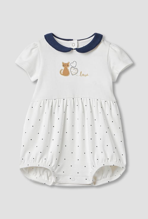 Juniors Heart Print Romper with Short Sleeves