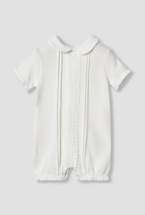 Giggles Lace Trim Collared Romper with Short Sleeves