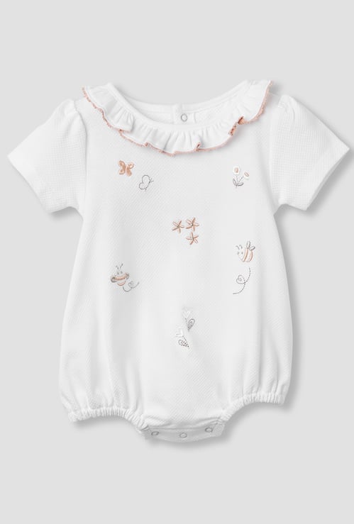 Giggles Embroidered Romper with Short Sleeves