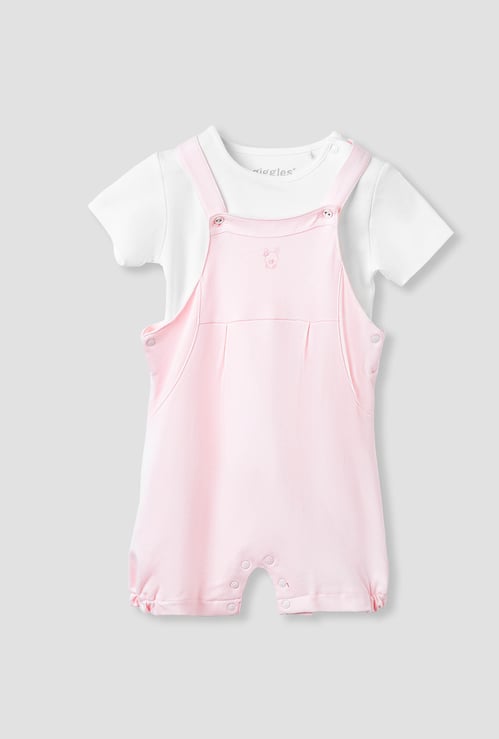 Giggles Embroidered Dungaree and T-shirt Set