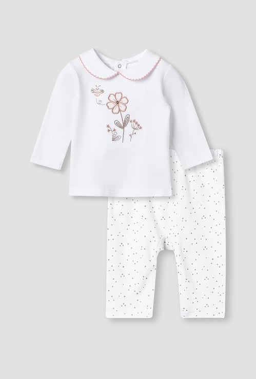 Giggles Embroidered T-shirt and Pyjama Set