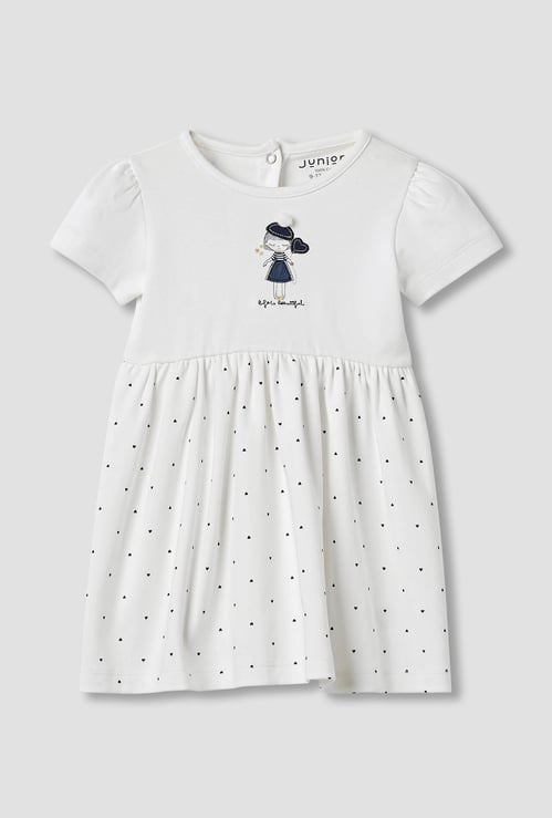 Juniors Printed A-line Dress with Embroidered Detail