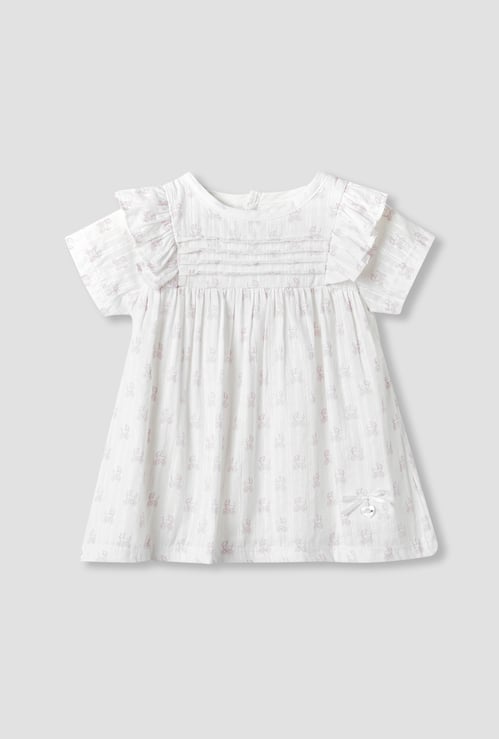 Giggles Printed A-line Dress with Pintuck and Ruffle Detail