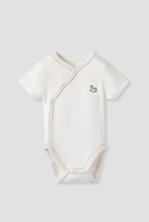 Giggles Rocking Horse Embroidered Bodysuit with Short Sleeves