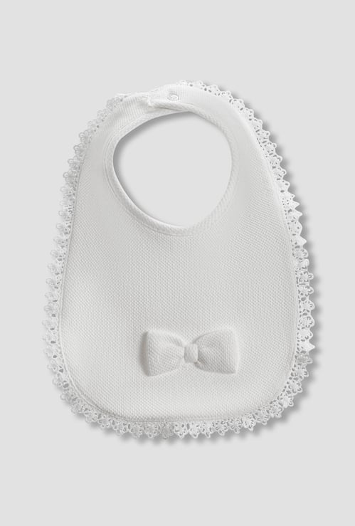 Giggles Floral Lace Trim Bib with Button Closure