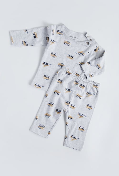 Juniors Printed T-shirt with Pyjamas Set