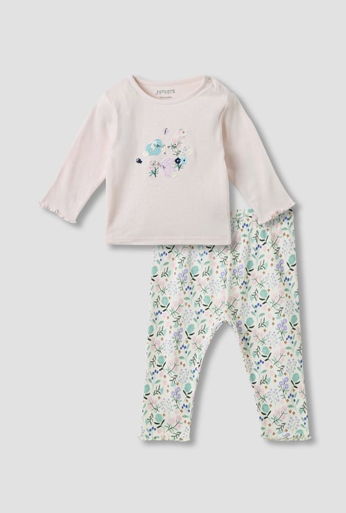 Juniors Embroidered T-shirt and Pyjama Set