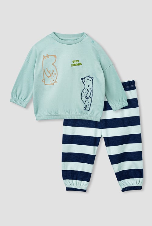 Juniors Embroidered Sweatshirt and Striped Pyjama Set