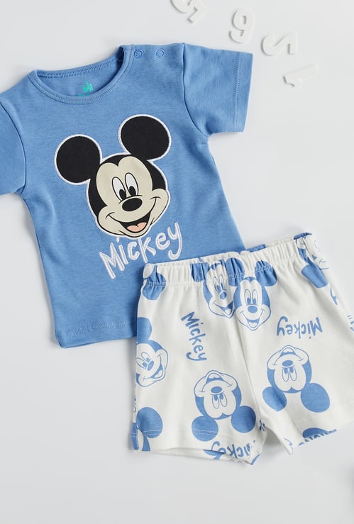 Mickey Mouse Print T-shirt and Shorts Set