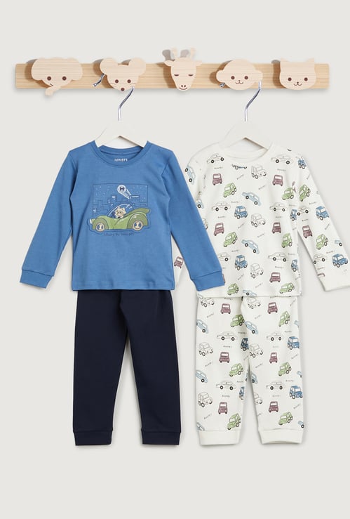 Juniors Car Print Long Sleeves T-shirt and Pyjamas - Set of 2