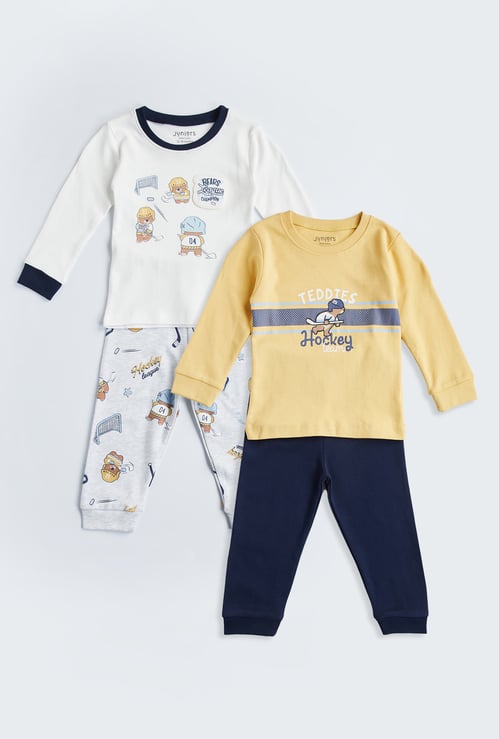 Juniors Hockey Print Long Sleeves T-shirt and Pyjamas - Set of 2