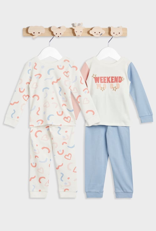 Juniors Printed Long Sleeves T-shirt and Pyjamas - Set of 2