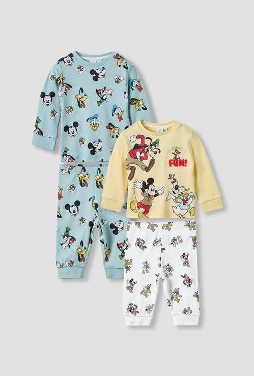 Mickey Mouse and Donald Duck Print T-shirt and Pyjama - Set of 2