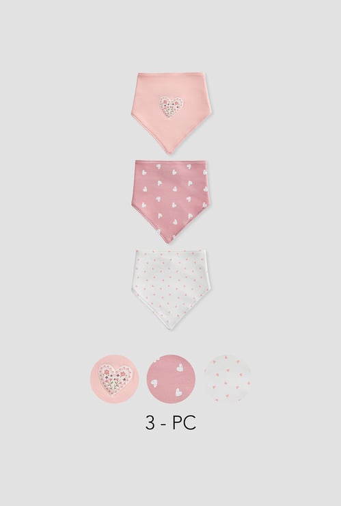 Juniors Heart Print Bib with Button Closure - Set of 3