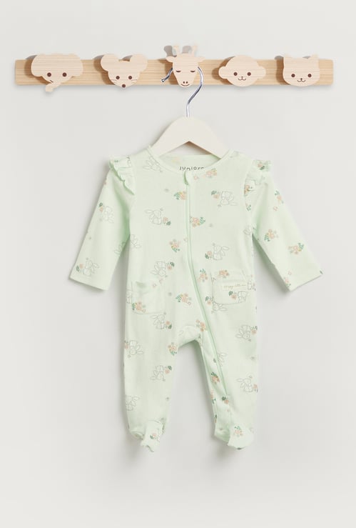 Juniors Floral Print Sleepsuit with Zip Closure and Pockets