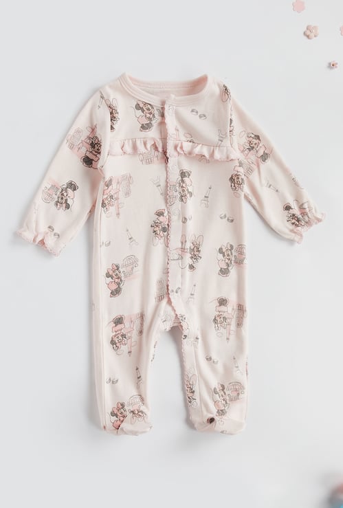 Minnie Mouse Print Closed Feet Sleepsuit with Button Closure