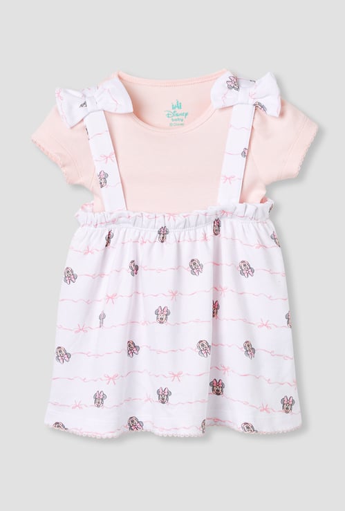 Minnie Mouse Print Dungaree Dress and T-shirt Set