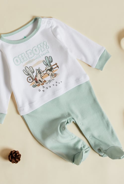 Mickey Mouse Print Closed Feet Sleepsuit