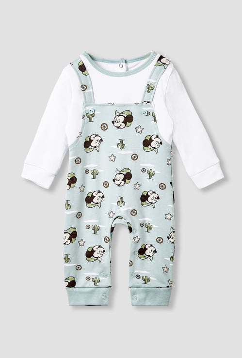 Mickey Mouse Print Open Feet Sleepsuit with Long Sleeves