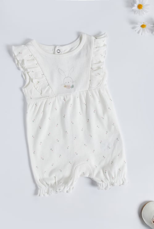Juniors Floral Textured Romper with Button Closure
