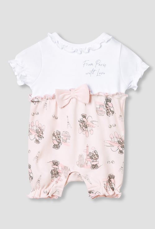 Minnie Mouse Print Romper with Puff Sleeves