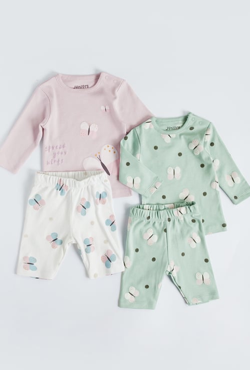 Juniors Butterfly Print T-shirt and Pyjama - Set of 2
