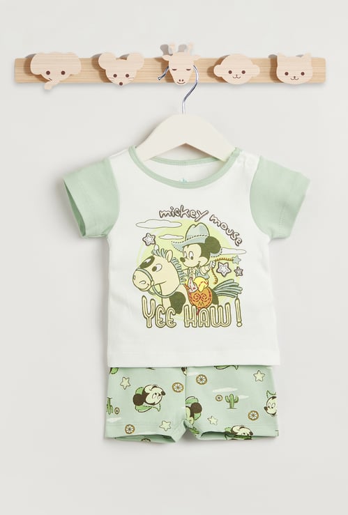 Mickey Mouse Embroidered T-shirt and Shorts Set