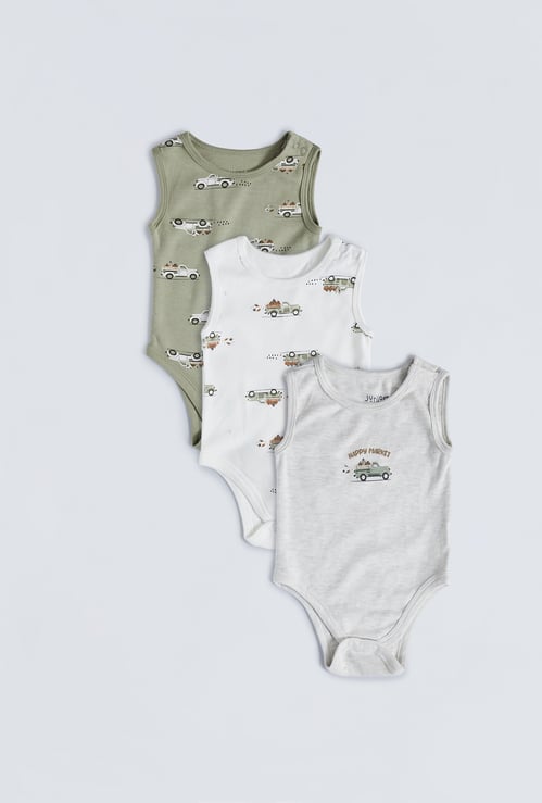 Juniors Vehicle Print Sleeveless Bodysuit - Set of 3