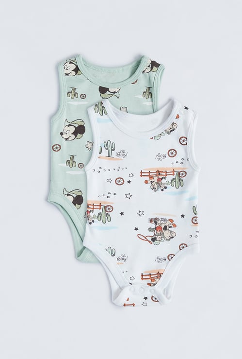 Mickey Mouse Print Sleeveless Bodysuit - Set of 2