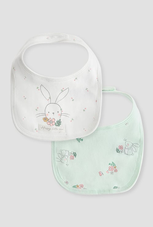 Juniors Bunny Print Bib with Button Closure - Set of 2