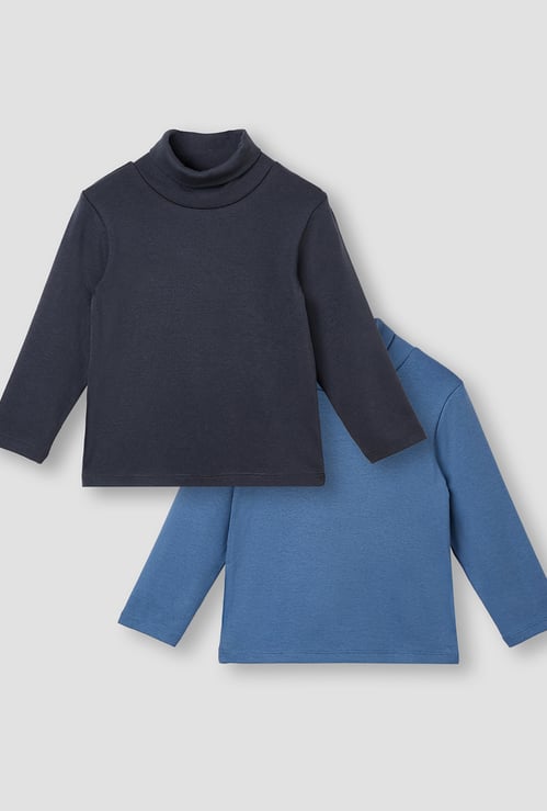 Juniors Solid Turtle Neck T-shirt with Long Sleeves - Set of 2