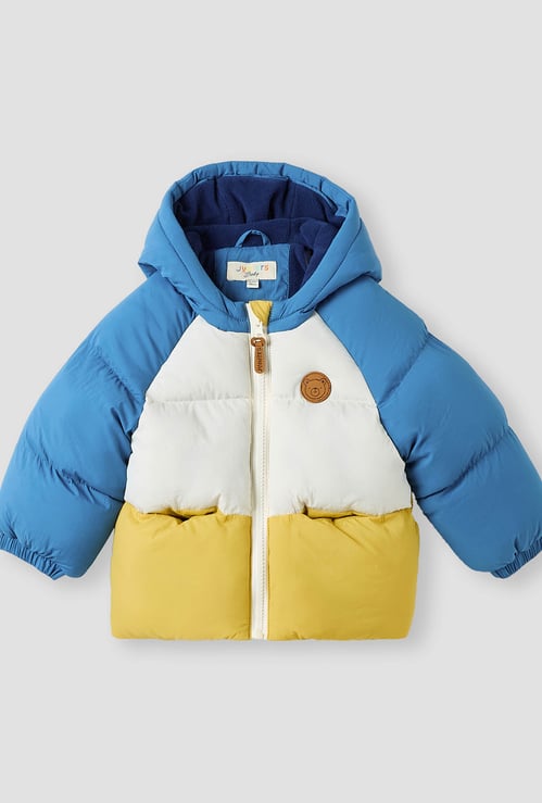 Juniors Colourblock Zip Through Hooded Puffer Jacket