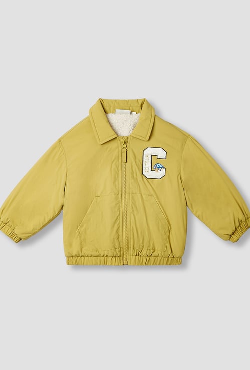 Juniors Letter Applique Zip Through Jacket with Long Sleeves