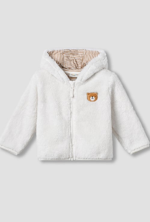 Juniors Bear Applique Zip Through Hoodie with Long Sleeves