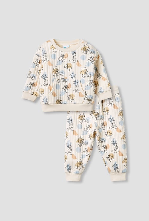 Mickey Mouse Print Quilted Sweatshirt and Joggers Set