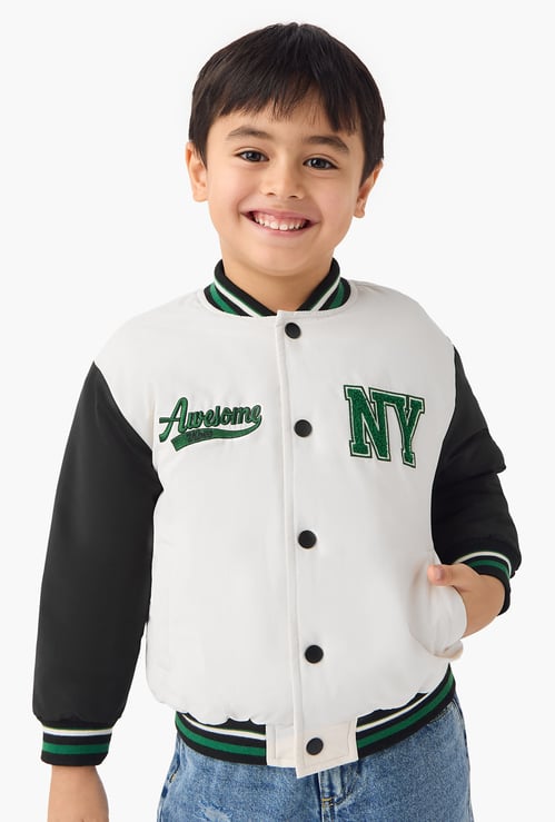 Juniors Embroidered Varsity Jacket with Long Sleeves