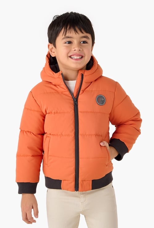 Juniors Dinosaur Applique Hooded Heavy Jacket