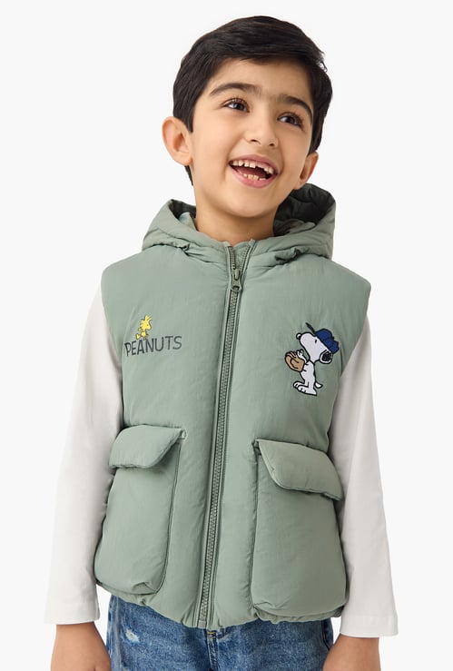 Juniors Peanuts Print Hooded Gilet with Pockets